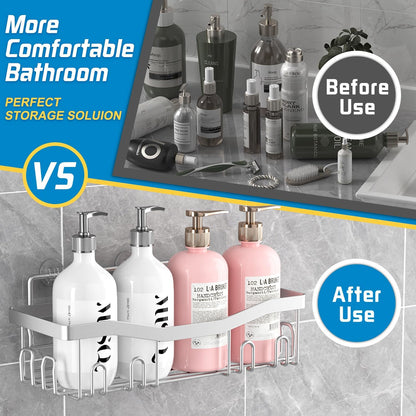 Shower Caddy, Rustproof Bathroom Shower Organizers [5-Pack] with Adhesive Shelves, Soap Caddy & Toothbrush Holder