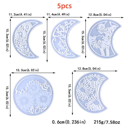 Moon Phase Wall Art Set, 5-Piece Floral Resin Molds, Decorative Silicone Casting Molds for Home Decor, Moon Phase Epoxy Resin Silicone Molds