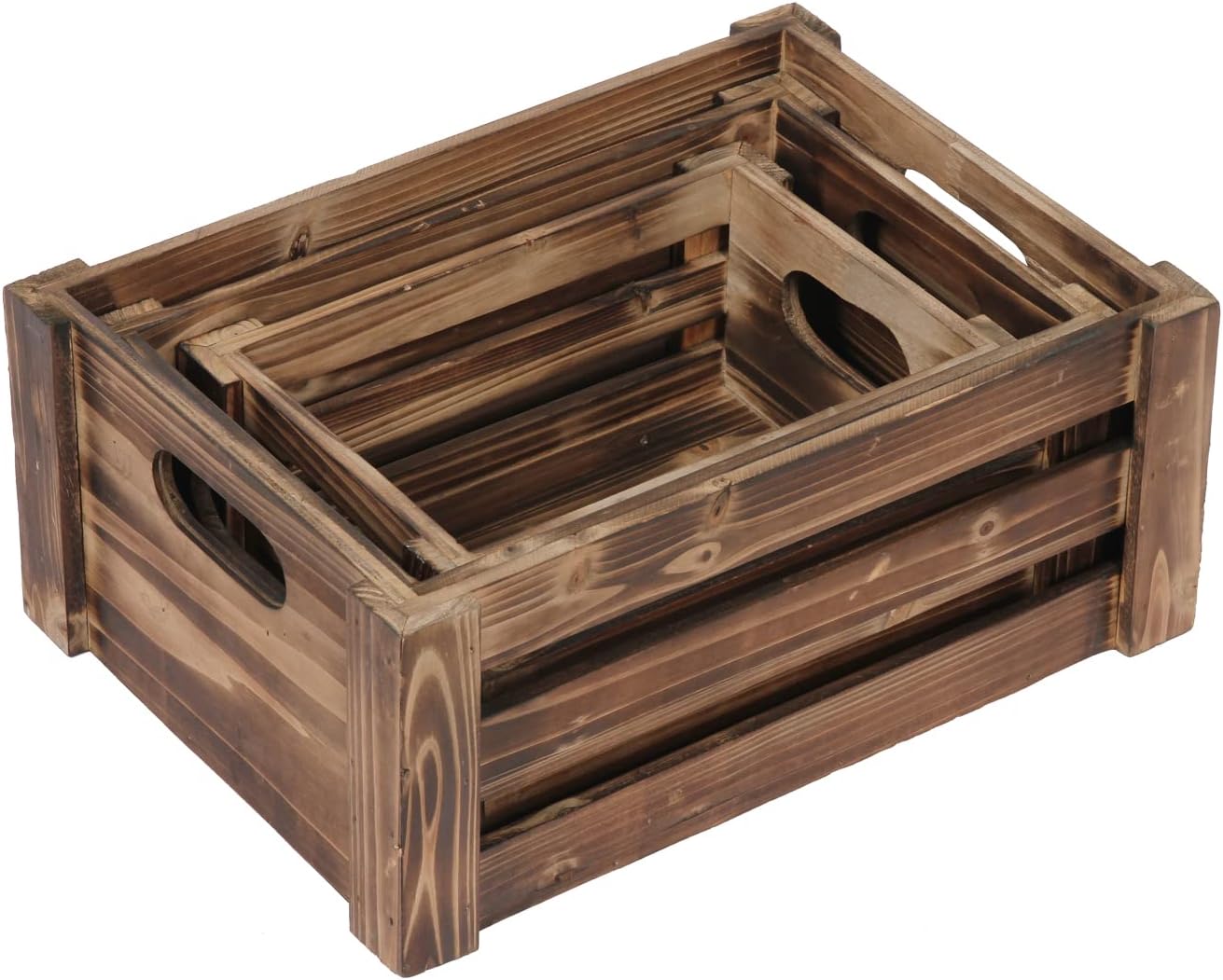 Farmhouse Wooden Crates Decorative Set of 3, Distressed Nesting Wood Crates for Storage and Home Decor