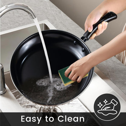 Nonstick Frying Pans Set of 3 by [Brand Name] - Durable Carbon Steel Skillets with PFOA-Free Coating | Includes 2 Spatulas, 7.9, 10.2, 11.8 Inch Sizes