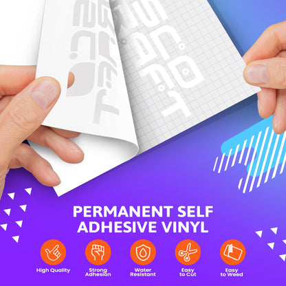 Frisco Craft Matte White Permanent Vinyl Roll - Permanent Outdoor Vinyl, Water & Weather-Resistant with Siliconized Backing - Adhesive White (12" x 30ft)