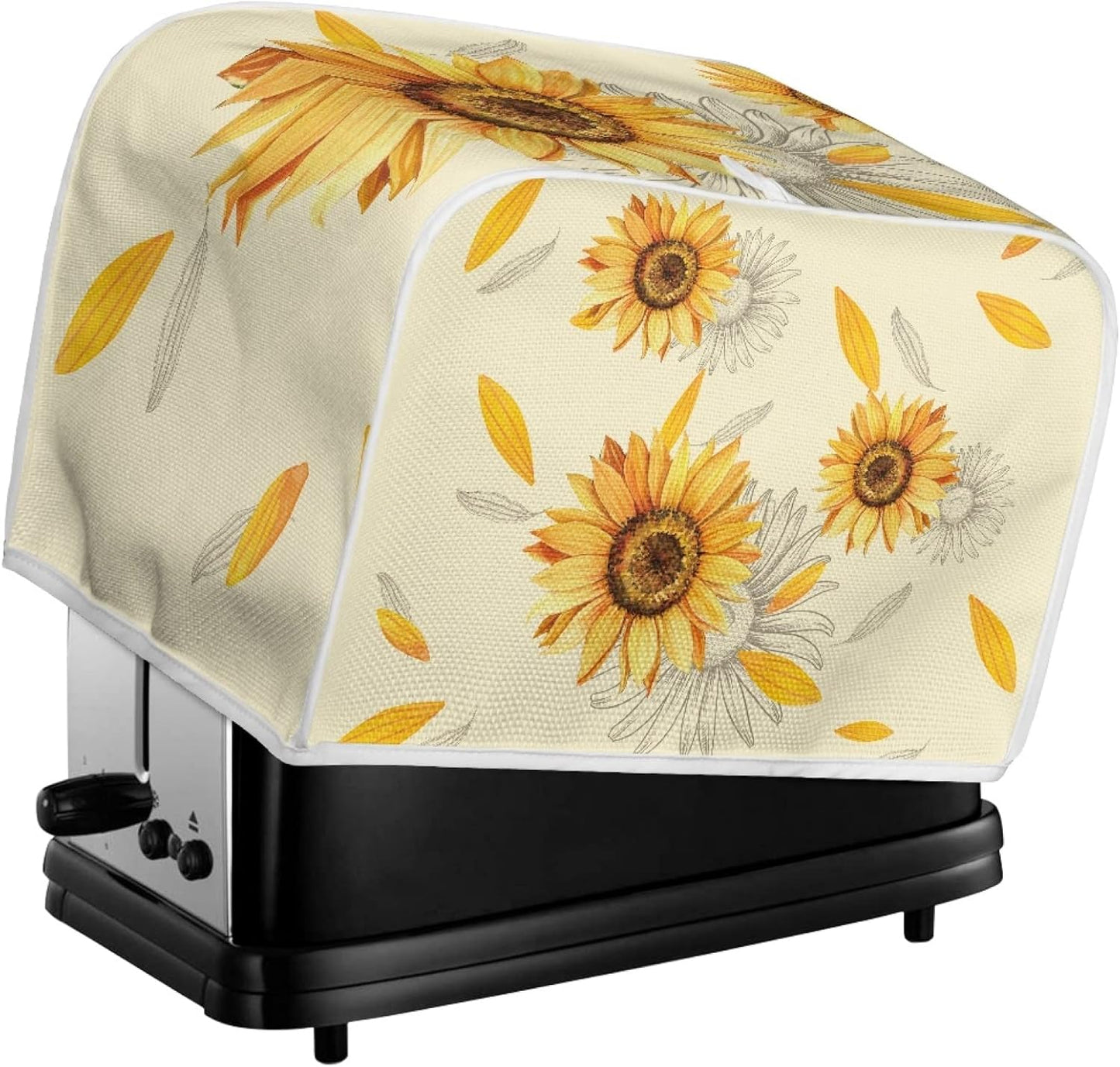 Sunflowers Toaster Cover, 4 Slice Appliance Dust Cover, Flower Theme Kitchen Small Appliance Covers, Fits Long Slot