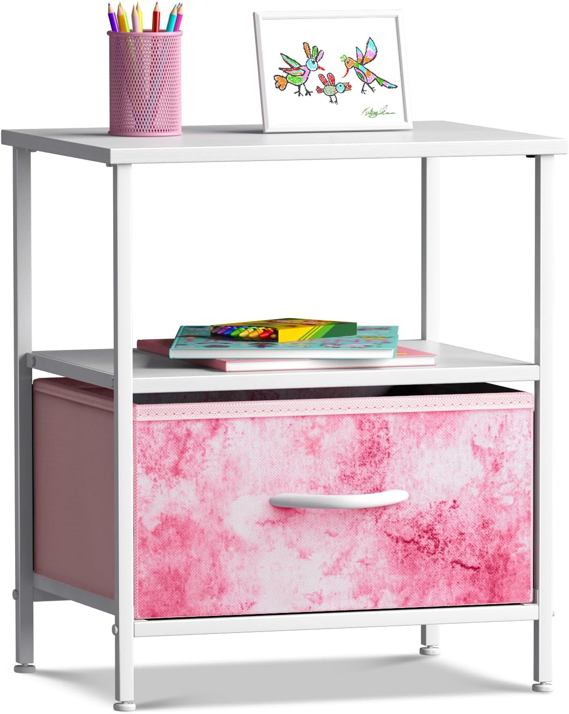1 Sorbus Drawer Shelf Storage Nightstand - Kids Bedside Furniture End Table Night Stand with Steel Frame Wood Top