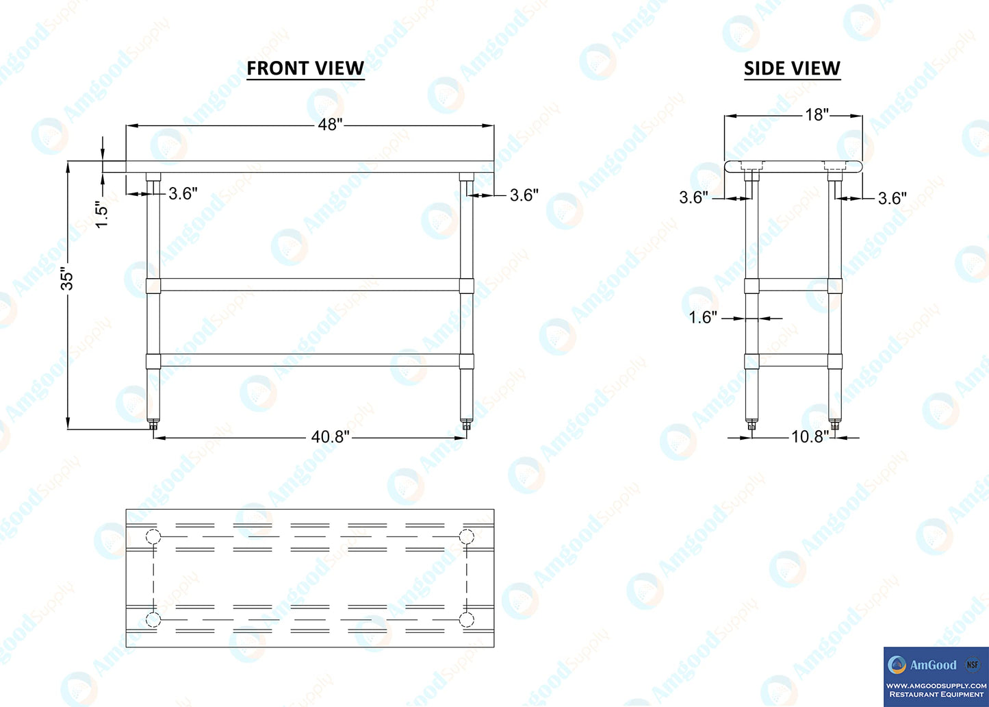 48" Long X 18" Deep Stainless Steel Work Table with 2 Shelves | Metal Food Prep Station | Commercial & Residential NSF Utility Table