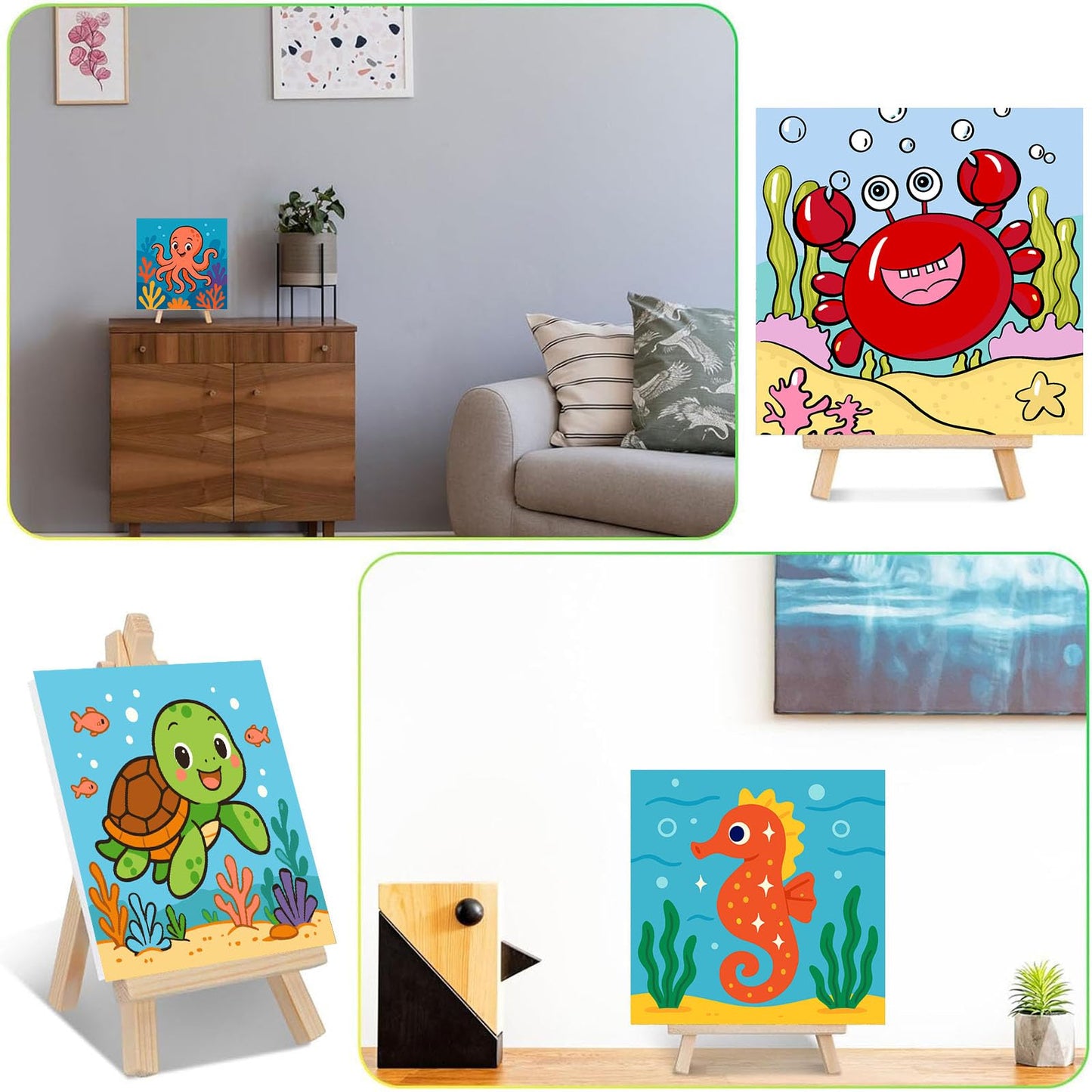 4 Pack Paint by Numbers Kit for Kids with Frame - Animals Paint by Number for Kids, Marine Animals Kid Painting by Number Kits Age 5-8, DIY Acrylic Oil Painting Kits for Home Wall Decor (8X8inch)