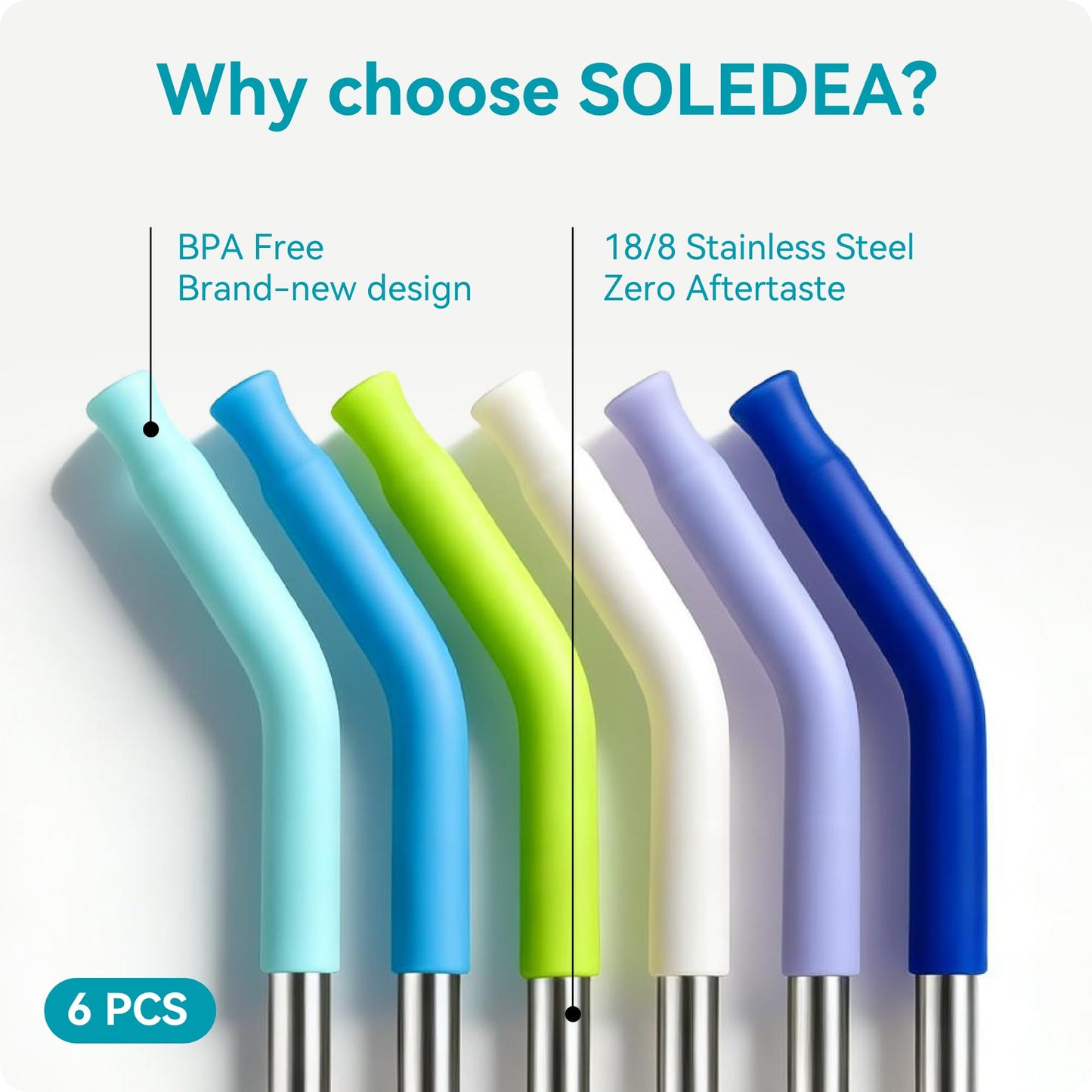 Soledea 6 Pcs Metal Reusable Straws for 40 oz Tumbler, Stainless Steel Long Drinking Straw with Colourful Silicone Tips,Straw for Glass Cups, Cleaning Brushes Included, BPA FREE