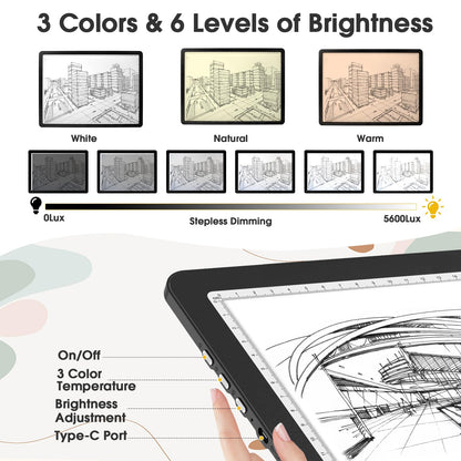 Rechargeable A3 Light Pad for Diamond Painting, High-Brightness Tracing Light Box with 6 Levels of Brightness, Side Physical Buttons & 3 Colors, Light Board for Diamond Art, Drawing, Sketching
