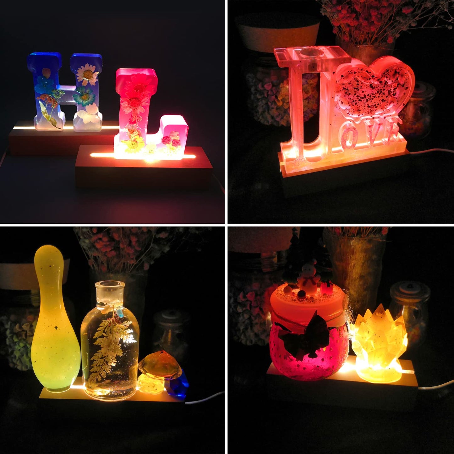 Voaesdk 2Pcs Wood LED Lights Display Bases 6 Inch Rectangle Wooden Lamp Holders Wood Lighted Base Stand for 3D Crystal Glass Resin Art Acrylic Plate Pedestal Paperweights
