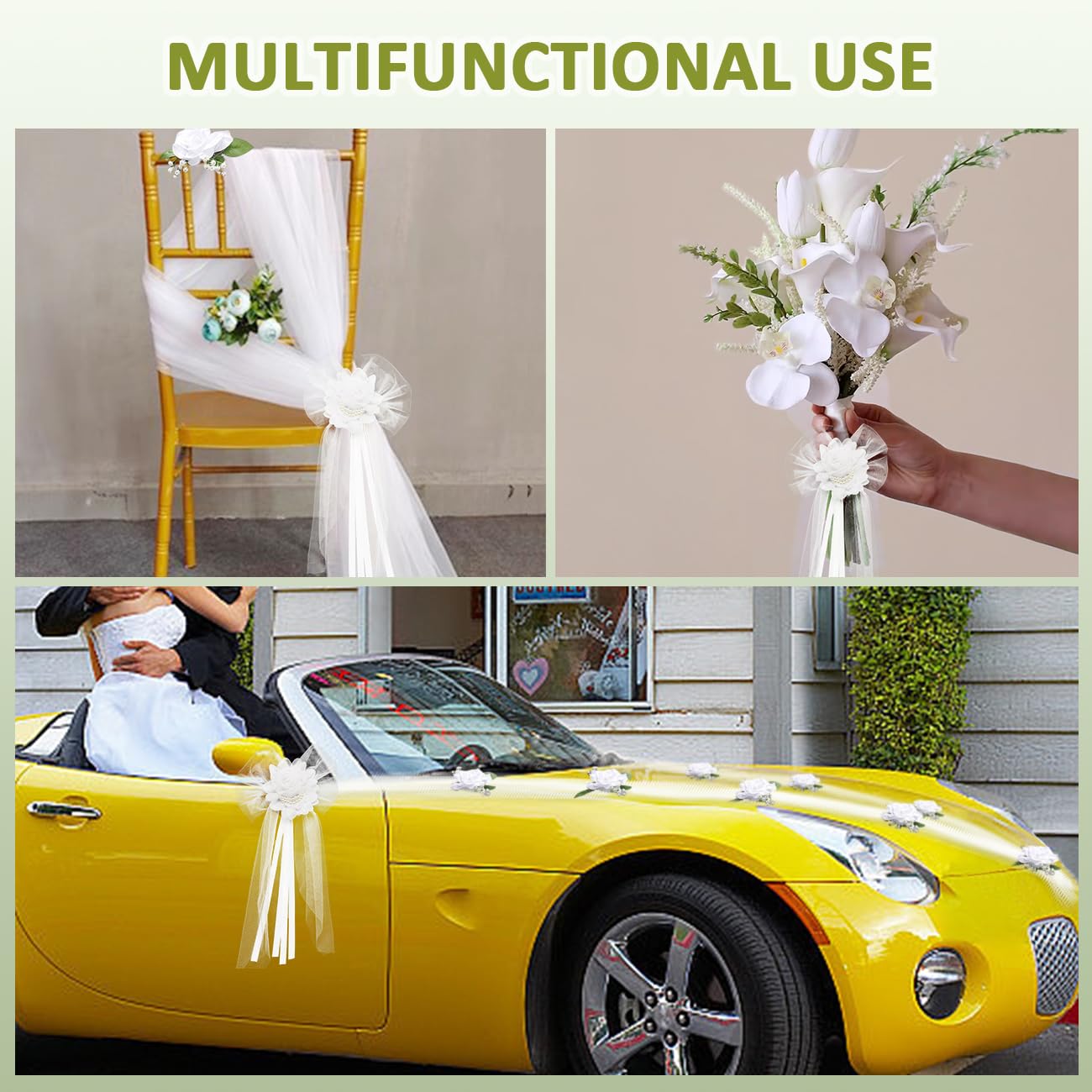 WAYUTO Artificial Wedding Car Decorations Kit - Flowers, Ribbon Bows & More for Wedding Party
