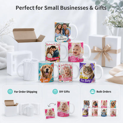 PYD Life 6 Pack Sublimation Coffee Mugs Blanks with Individual White Box, Tazas Para Sublimacion 11 OZ, Compatible with Cricut Mug Press Sublimation Oven, for Small Business DIY Custom Gifts