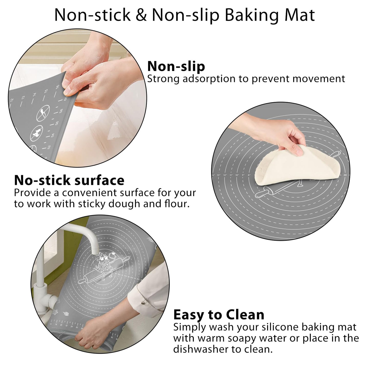 Silicone Pastry Mat 28" x 20" Extra Thick Non Stick Baking Mat with Measurements and Edge Heightening, Food Grade Silicone Rolling Mat for Pastry, Bread, Cookies, Pizza, Fondant, Pasta