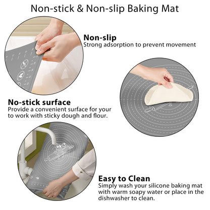 Silicone Pastry Mat 28" x 20" Extra Thick Non Stick Baking Mat with Measurements and Edge Heightening, Food Grade Silicone Rolling Mat for Pastry, Bread, Cookies, Pizza, Fondant, Pasta