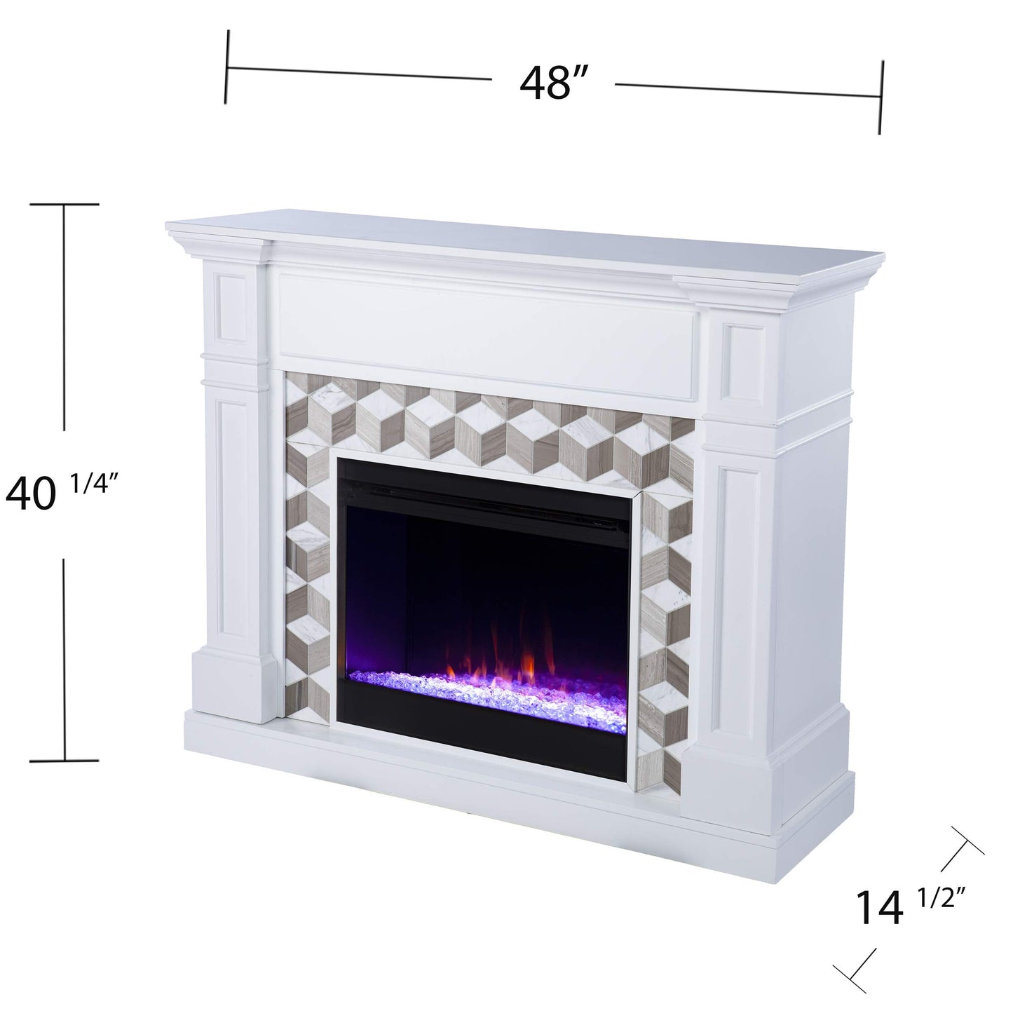 SEI Furniture Darvingmore Color Changing Fireplace w/Marble Surround, White/Brown