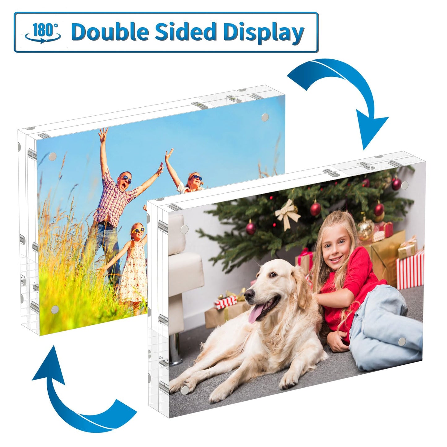 AITEE 4x6 Acrylic Picture Frames 3 Pack, 20% Thicker Block, Clear Picture Frames Freestanding Double Sided Magnetic Acrylic Lucite Frameless Transparent Square Frame Gift for Desktop Display