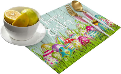 Artwork Store Easter Placemats Set of 6, Cotton Linen Heat Resistant Table Mats for Holiday Dining Decor