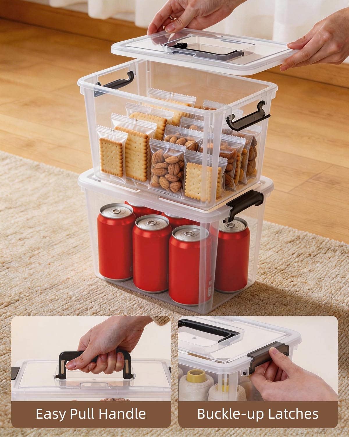 Citylife 6 Packs 6 QT Plastic Storage Bins with Latching Lids Clear Storage Box with handle Stackable Storage Containers for Organizing Snacks, Crafts, Toys, Tools