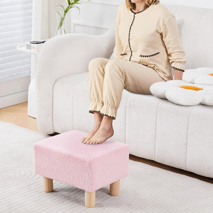 Wimarsbon Ottoman,Modern Footrest with Soft Padded Seat,Teddy Velvet Foot Stool with Wood Legs,Small Square Pouf