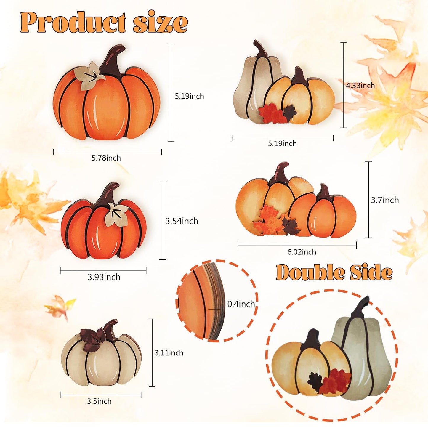 5PCS Wooden Pumpkin Fall Decor- Double Side Fall Pumpkin Decorations for Home Thanksgiving Table Centerpieces for Home, Office, Mantel and Shelf Autumn Decorations (D5)
