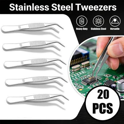 20Pack Stainless Steel Tweezers with Curved Tip Curved Serrated Tip Multipurpose Forcep for Craft, Sewing Machine, DIY Crafts, Jewelry Making, Electronics Repair, Precision Work & Hobby Project