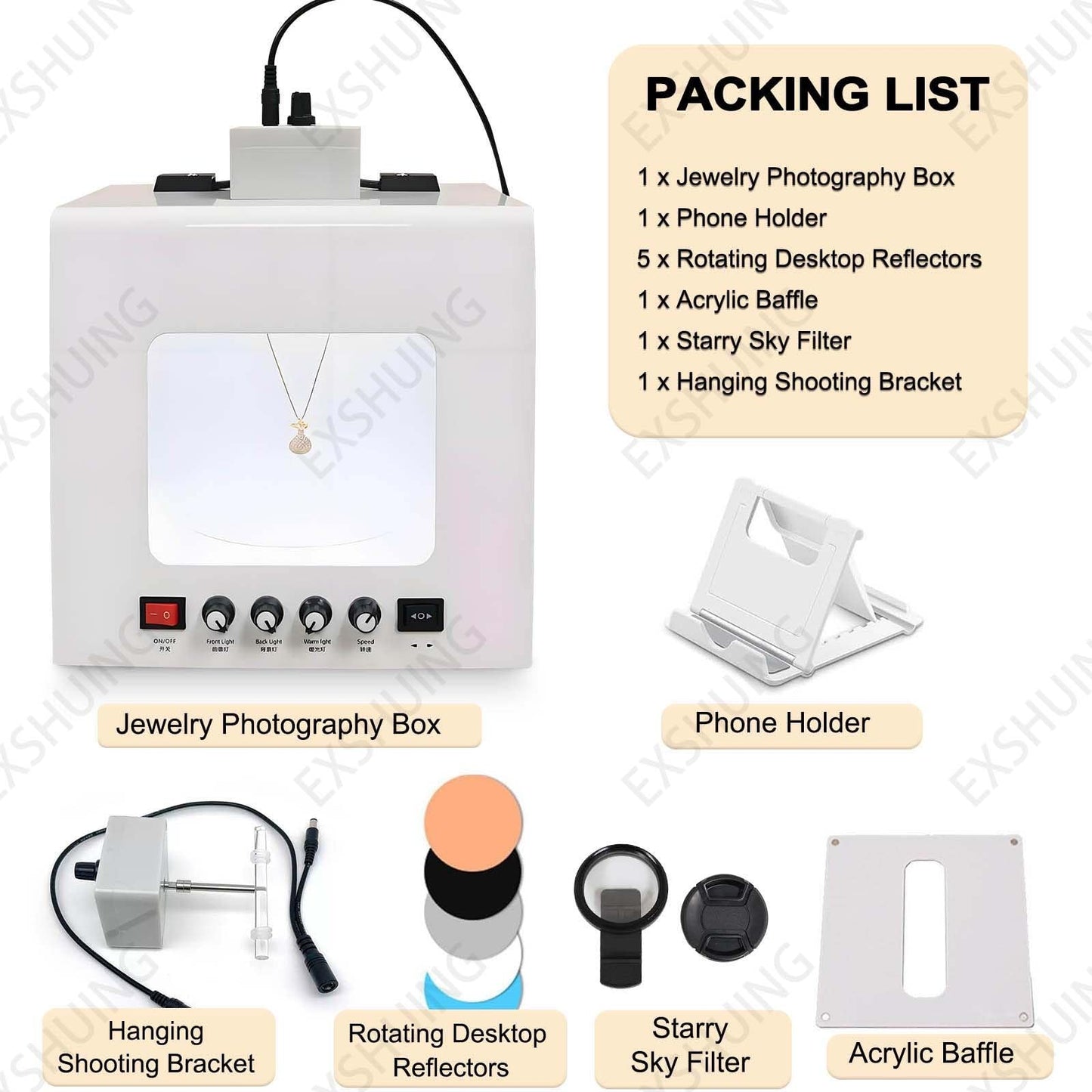EXSHUING Jewelry Photography Light Box with Turntable, Dimmable Led Photo Tent – 360° Auto-Rotation, 1kg/2.2lbs Load, Hanging Bracket Included, 3000-5500k, CRI>92%, for Stunning Gemstone & Gold(TB30)