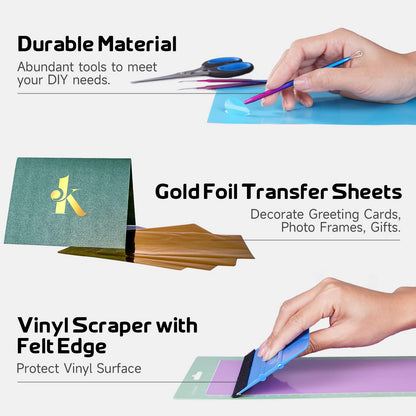 GO2CRAFT Accessories Bundle, 70Pcs Ultimate Accessories and Supplies with Adhesive Vinyl Sheets, Folded Card Stock, Card Mat, Weeding Tools, Crafting Starter Kit