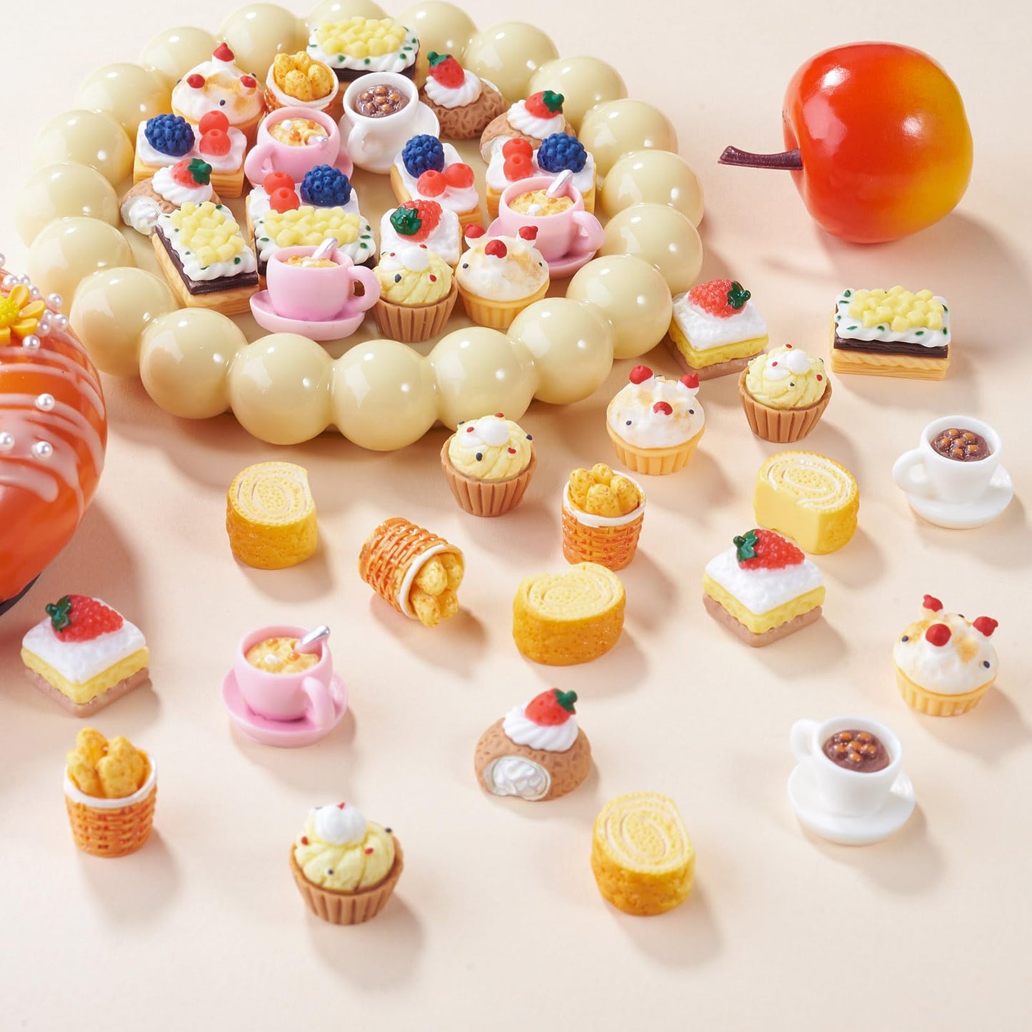 FASHEWELRY 40Pcs Cake Resin Cabochons for Dollhouse Food Charms Cute Cupcake Miniature Resin Embellishments for Kitchen Cooking Play Crafts DIY Jewelry Making Supplies Scrapbooking