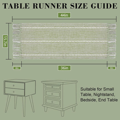 15.7 36 inch, Summer Boho Table Runner Short x Spring Sage Green Coffee Table Cover, Green Linen Small Table Cloth