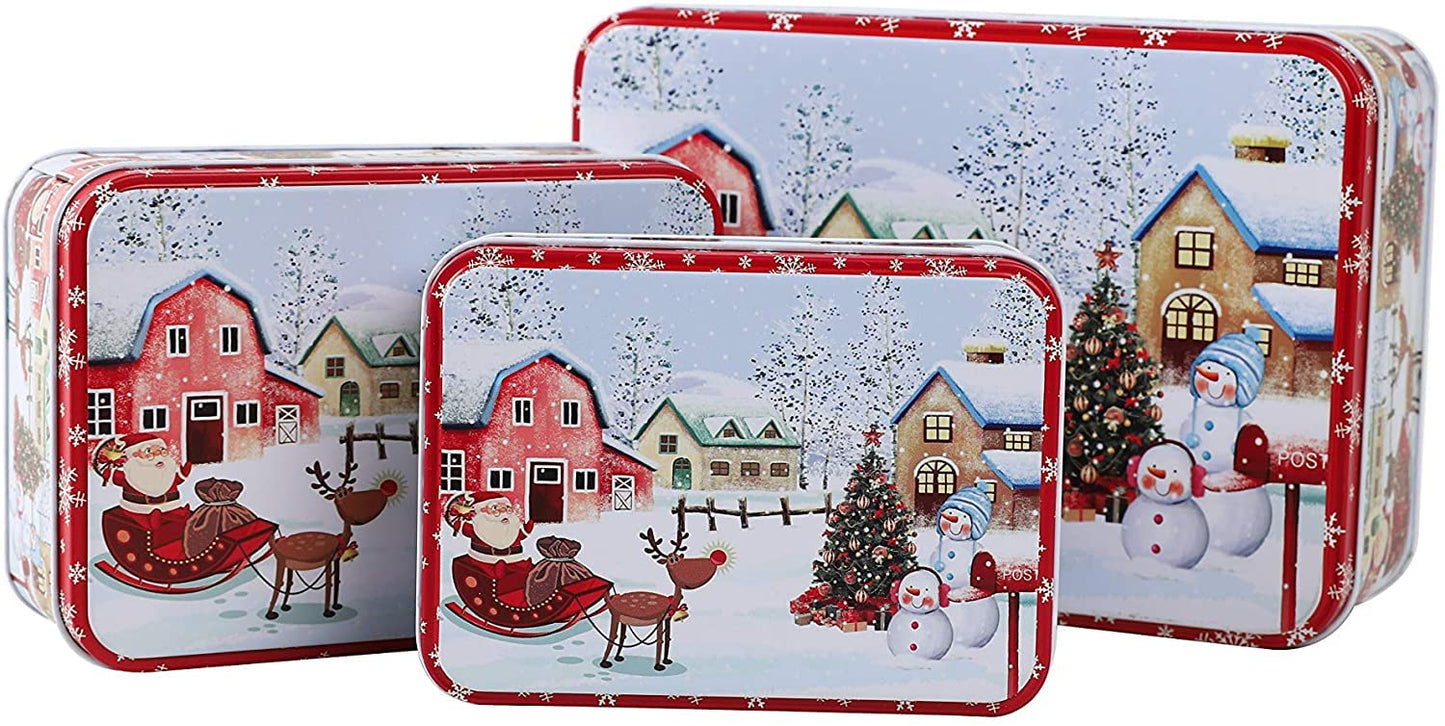 Christmas Cookie Tins Cookie Jars Food Storage - Decorative Cookie Gift Tins, Extra Thick Metal (1)