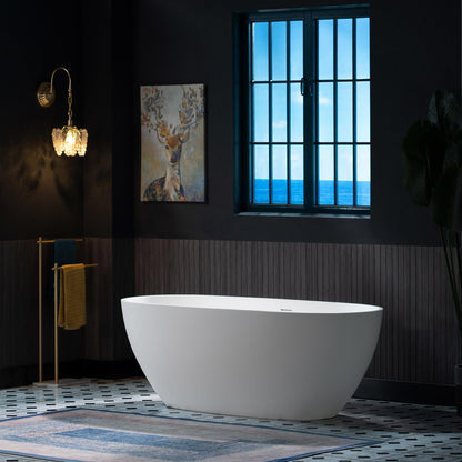 WOODBRIDGE 63" L x 28.35" W Stone Resin Luxury Contemporary Solid Surface Freestanding Soaking Tub in Matte White