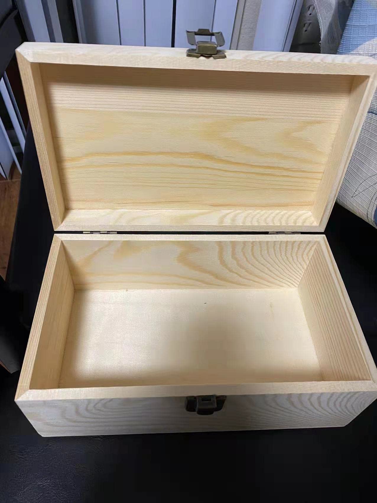 YXFZPAN Natural Wooden Craft Box with Hinged Lid - Large 9.2"x5.5"x3.9" Reusable DIY Jewelry & Gift Box for Home, Art Supplies, and Hobby Organization, Unfinished Unpainted Wood Box