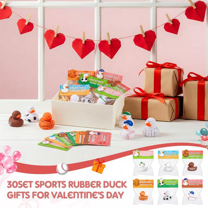 Deekin 30 Packs Valentines Gifts for Kids 2 Inches Sports Valentines Rubber Ducks Valentine's Day Exchange Gifts for Boys Girls School Classroom Prizes Cruise Ships Party Favors