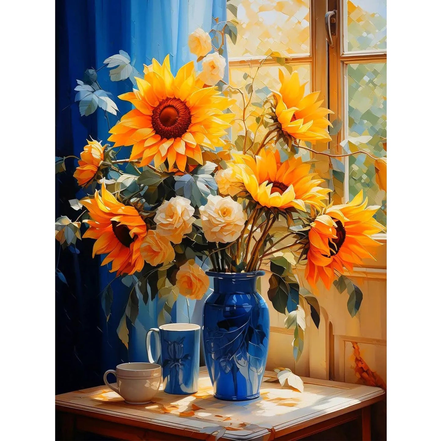 Diamond Art Painting Kits for Adults, Flower 5D Diamond Paint Dots Art Kit for Adult Beginner, Sunflowers DIY Round Gem Crystal Art Paintings by Diamond, Home Wall Decor Crafts 12x 16 inch