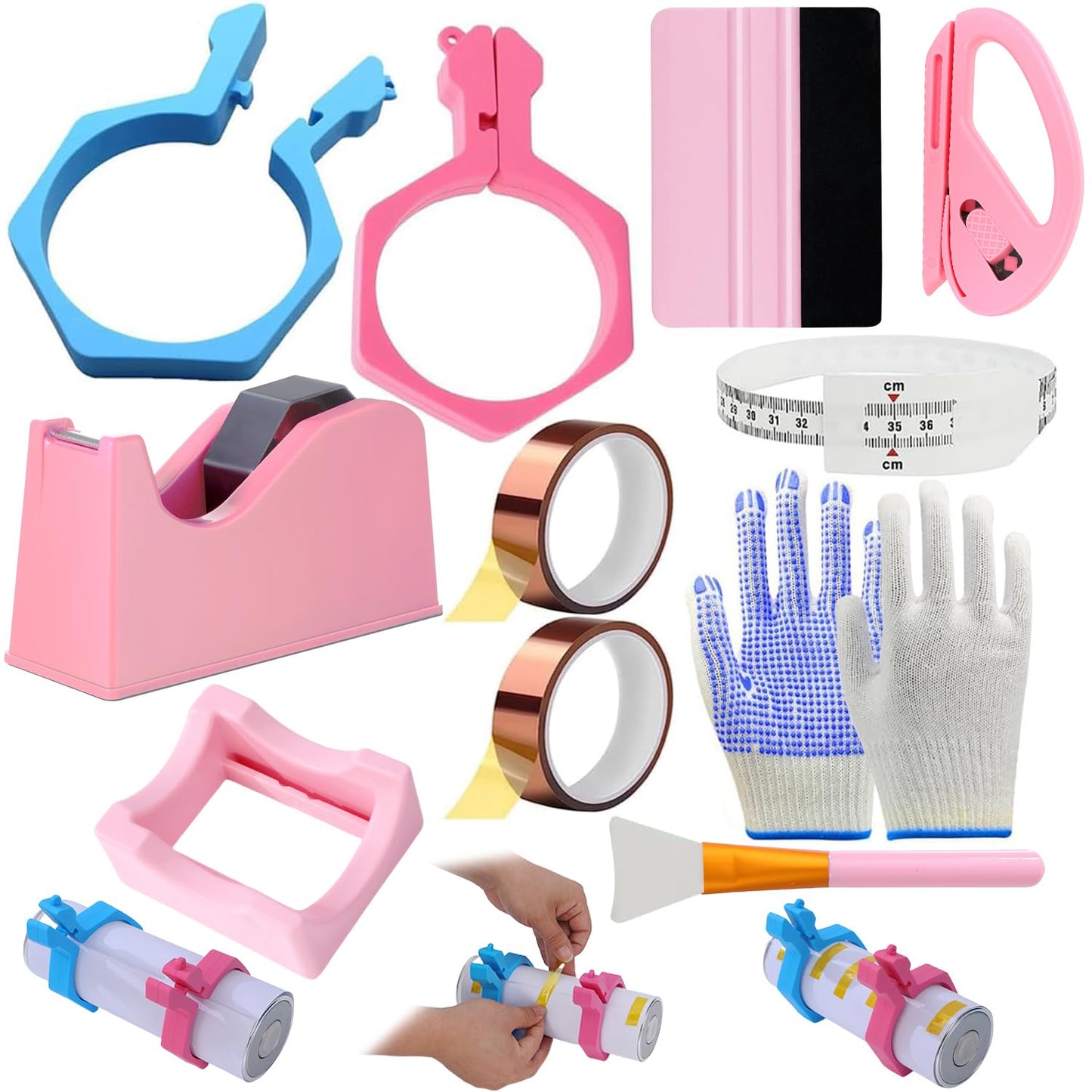 Sublimation Blanks Tumbler Clamp Tool Pink Kits for 20 Oz Sublimation Blanks, Heat Resistant Gloves, Heat Tape Sublimation, Heat Tape Dispenser Sublimation Kit, Tumbler Clamp Clamp Blue&Pink.