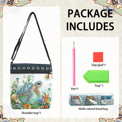 5D Diamond Painting Shoulder Bag – DIY Sea Turtle Design with Special Shaped Crystals, Partial Drill Diamond Art Bag Craft Kit for Adults, Stylish Handmade Crossbody Tote for Everyday Use & Gifts