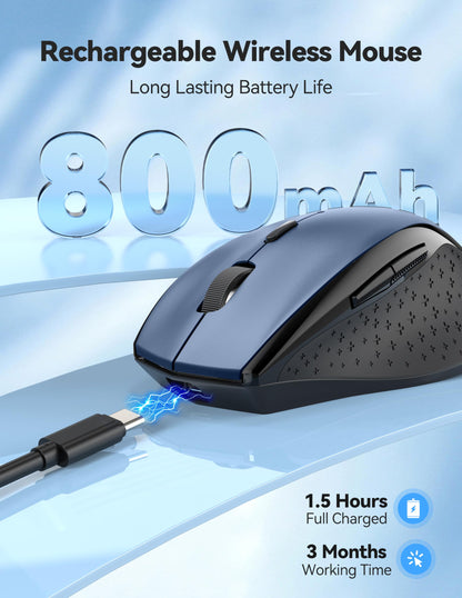 TECKNET Wireless Mouse Rechargeable,Mouse for Laptop Computer,2.4G USB Computer Mice Wireless,6 Button 6400 DPI Ergonomic Silent Mice,Portable Cordless Travel Mice-Wide Compatibility