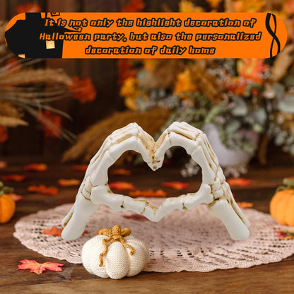 JLNGTHONG Halloween Heart Hands Sculpture, White Skeleton Hands Love Ornaments Heart Finger Sign for Shelf Decor Home Desktop Ornament