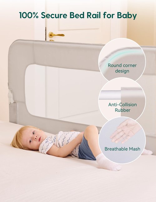 BABELIO Bed Rail for Toddlers, 59" Wide Swing Down & Adjustable Height Toddler Bed Rails for Kids/Elderly/Adults, Baby Side Railing for Twin/Full/Queen/King Size