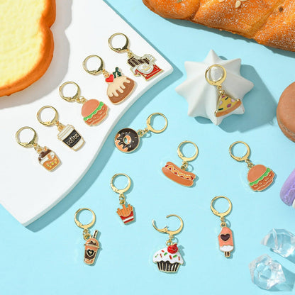 Stiesy 24 Pcs 12 Style Crochet Stitch Markers Enamel Imitation Food Charms Cute Yarn Stitch Markers Cup Cake Bread Coffee Shape Locking Stitch Markers Charms for Crocheting Quilting Jewelry Making