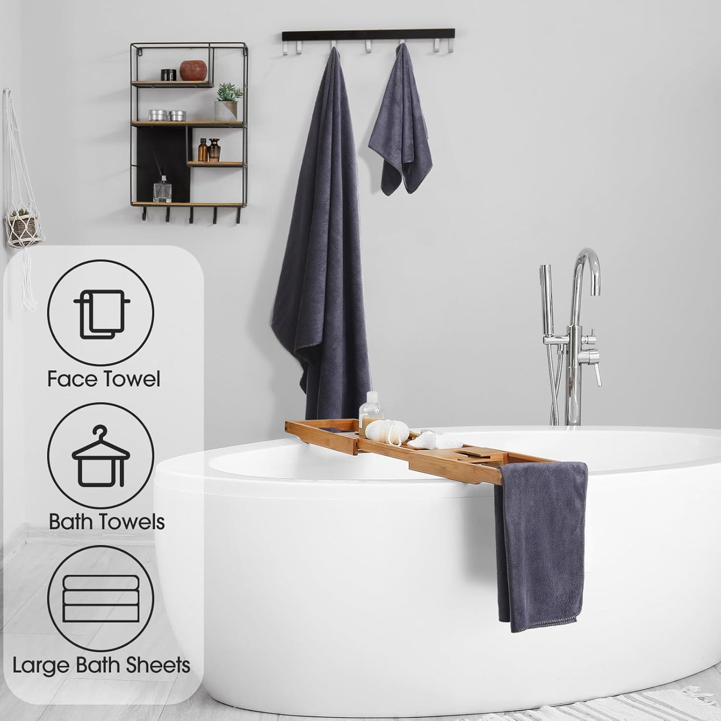 24 Set: 2 4 6 8 4 Mixweer Piece Dark Grey Microfiber Absorbent Towel Oversized Bath Sheets, Bath Towels, Hand