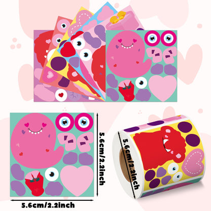 ANGOLIO 300Pcs Valentine's Day Monster Make a Face Stickers Roll Make Your Own Valentine Monster Stickers Label Waterproof Vinyl Decals for Greeting Cards Party Decor Candies Bags Gift