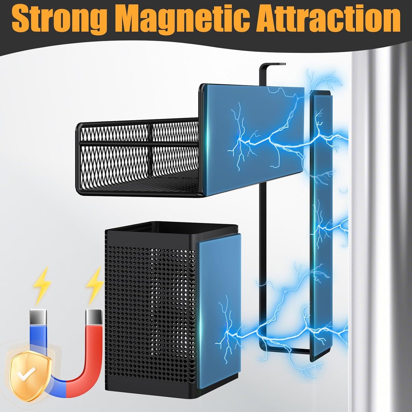 6 Pack 100% Magnetic Spice Rack for Refrigerator, Metal Strong Magnet Shelf Black, Space Saving Spice Organizer, Home