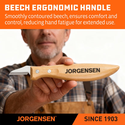 Jorgensen 3-Piece Wood Carving Tools, Stainless Steel Whittling Knife Set with Canvas Pouch, Protective Blade Cover, Ergonomic Curved Handle - Professional Wood Carving Kit for Beginners
