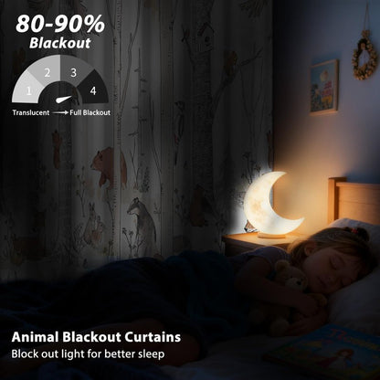 GICDSU Kids Blackout Curtains for Nursery, Boy's Woodland Animal Print Curtains for Bedroom, Cartoon Room Darkening Window Drapes 2 Panels Set, White, 42W x 84L
