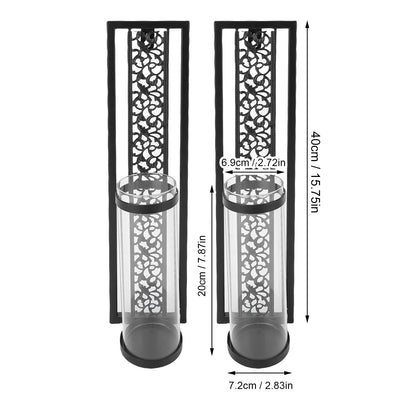 YUEHISY 2pcs Wall Candle Sconces, Wall Mounted Holders with Transparent Glass, Easy Installation, for Living Room Bedroom Bathroom Decor (Black)