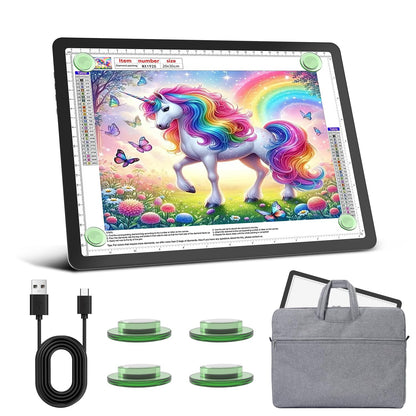 Rechargeable A4 Diamond Art Light Board with Carry Bag, 9000 Lux Tracing Light Box with Side Physical Buttons, 3 Colors & 6 Levels of Brightness, LED Light Pad for Diamond Painting, Weeding Vinyl