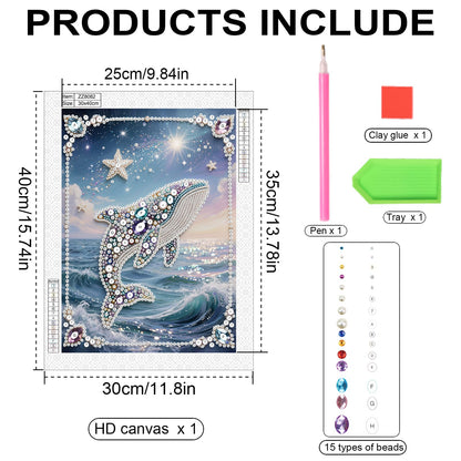 Stalente Pearl Diamond Painting Kits for Adults Dolphin, 5D Special Shape Diamond Art Kits for Beginners, Crystal Rhinestones Diamond Painting for Home Wall Decoration Gift 12×16inch, Animal