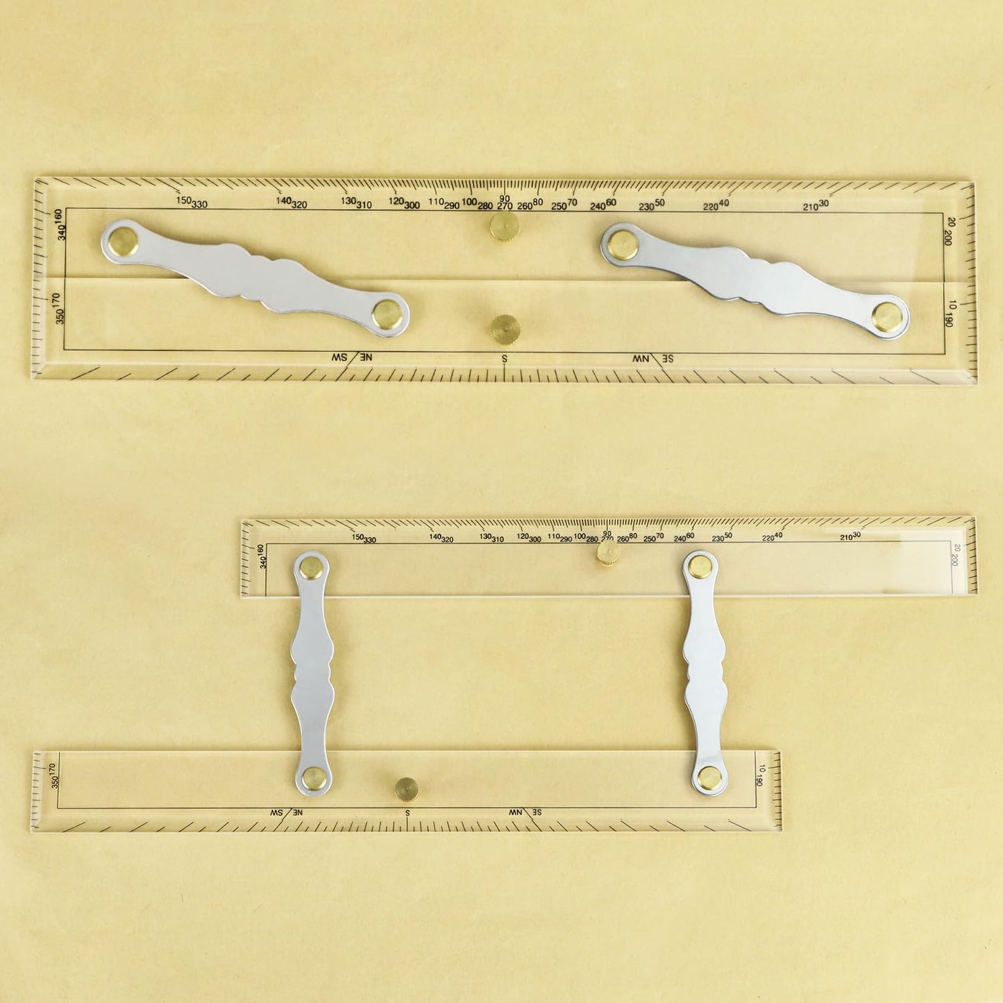 QWORK Parallel Ruler with Clear Markings, 12 in Navigation Plotting Tool, Clear Scale Nautical Plotter, Mapping Points to Pull Parallel Ruler
