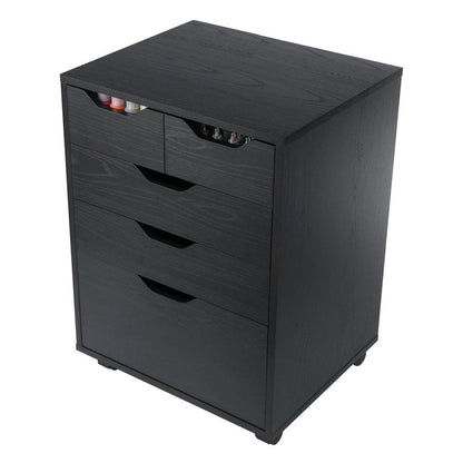 Winsome Halifax Mobile Storage Cabinet with 5 Drawers in Black, Stylish & Functional Home Storage Cabinet for Filing, Kitchen Organization, Moveable Furniture for Office, Dorms, Apartments