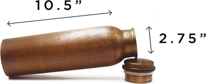 De Kulture Handmade Vintage Pure Copper Water Bottle with Cap - Ideal Drinkware with Ayurveda Benefits, 2.75x10 Inches