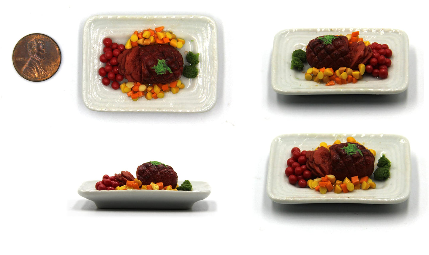 Lovely Mixed 5 Assorted Grilled, Steak, with Appetizer Dish Dollhouse Miniature Food, Tiny Food for Collectibles, Compatible with Barbie Dollhouse and Diorama Scale 1:6, 1/6